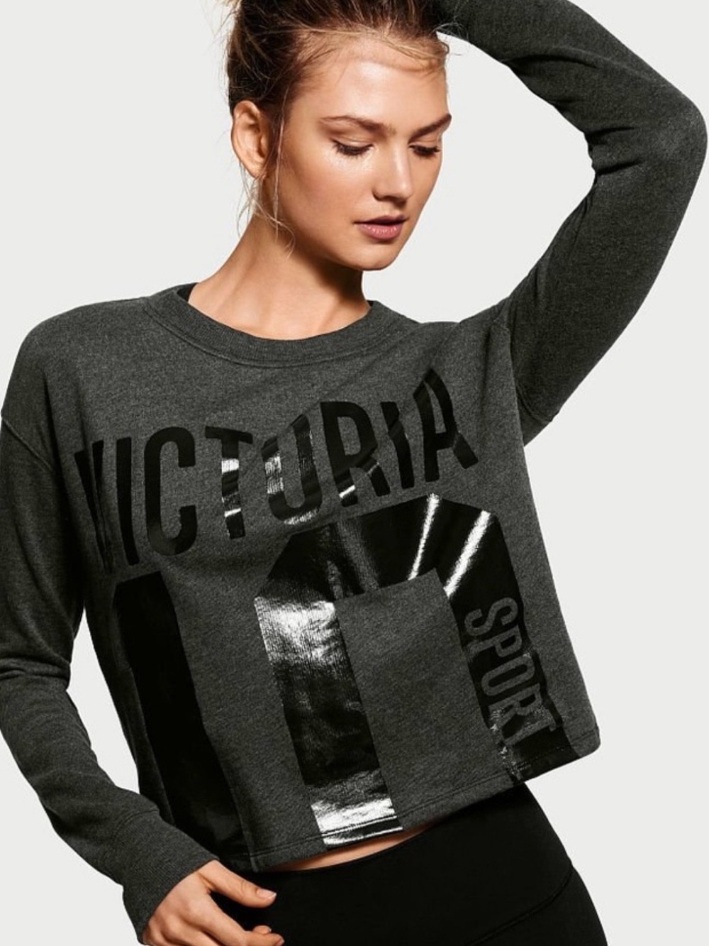 Women's Victoria Secret Sport #10 Gray Cropped Sweatshirt Sz S